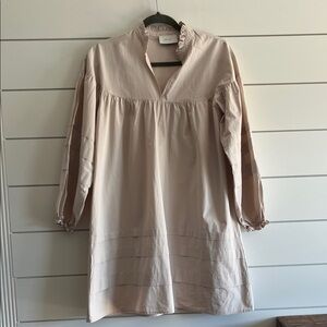 Neo Noir Chic Long Sleeve Cotton Beige Dress